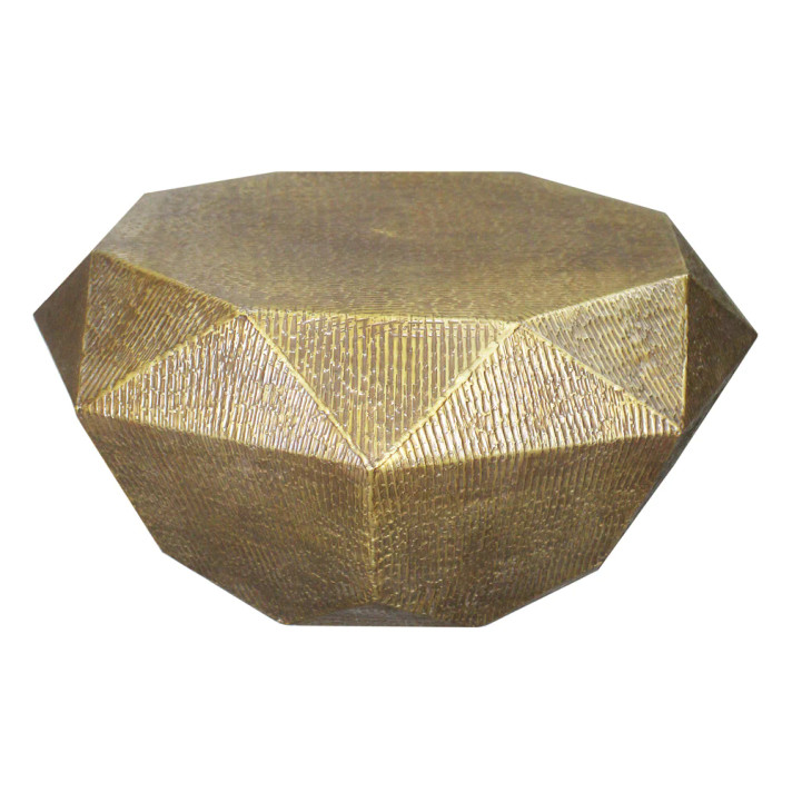 Octagon Geometric Aluminum Coffee Table, Antique Brass