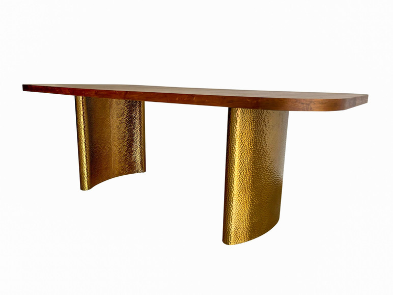 Mademoiselle Walnut and Brushed Gold Rectangular Dining Table