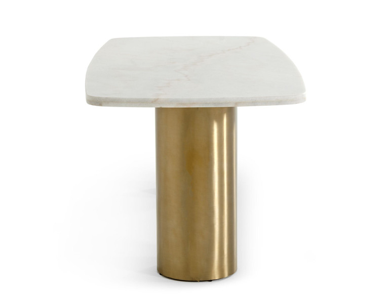 Tulane White Marble and Brush Gold Dining Table