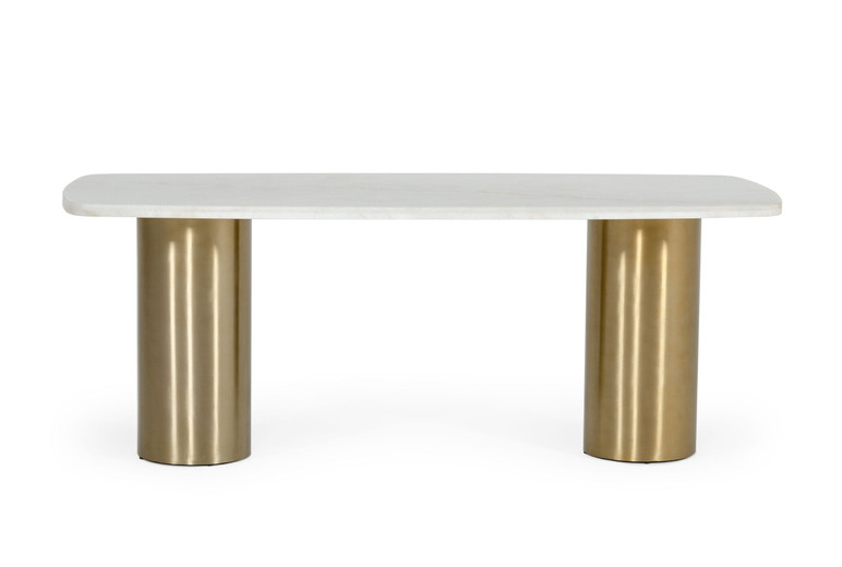 Tulane White Marble and Brush Gold Dining Table