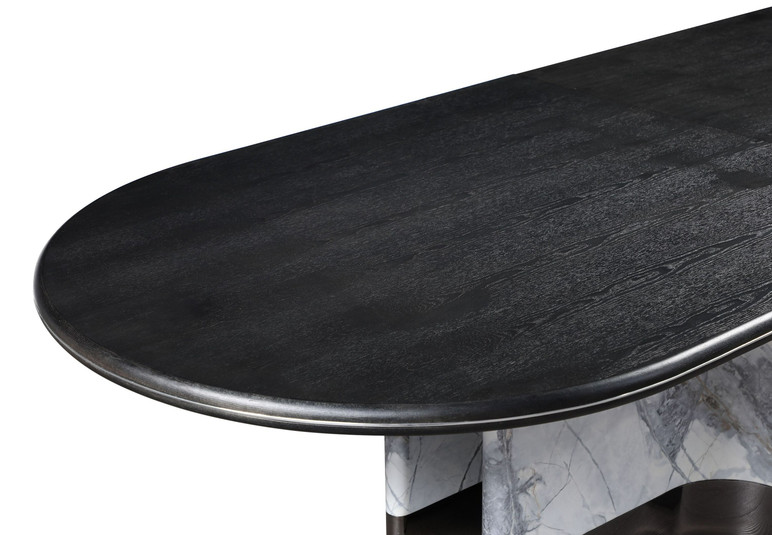 Menja Black Oak and Faux Marble Oval Dining Table