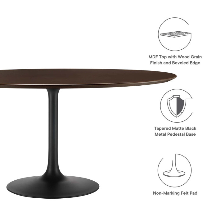 Pedestal Design 60" Round Wood Grain Top Dining Table, Black Base