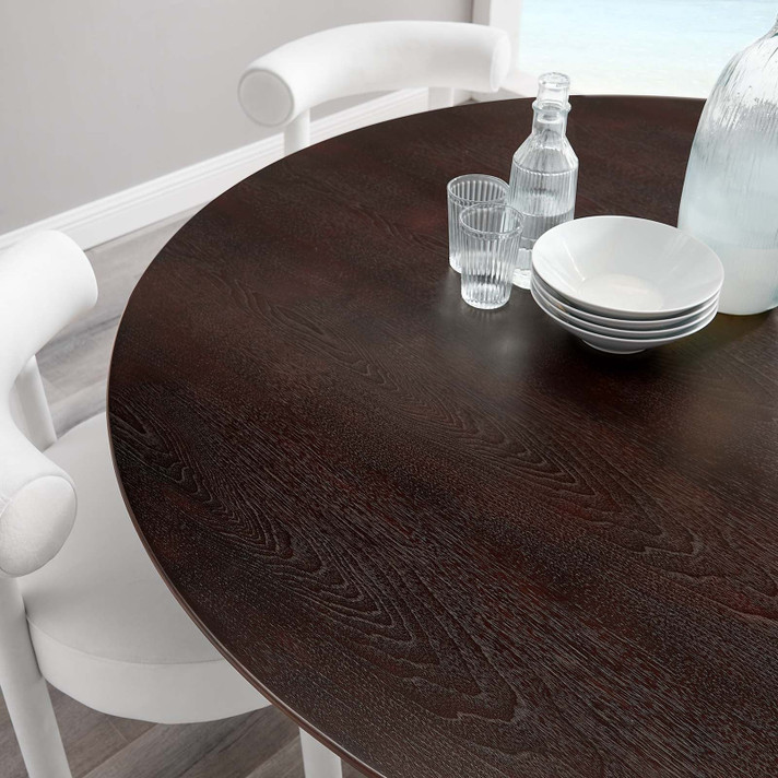 Pedestal Design 60" Round Cherry Wood Grain Dining Table, Gold Base