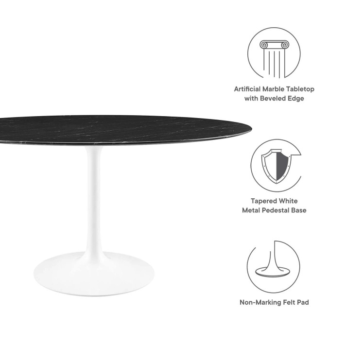 Pedestal Design 60" Round Artificial Marble Dining Table, White Base