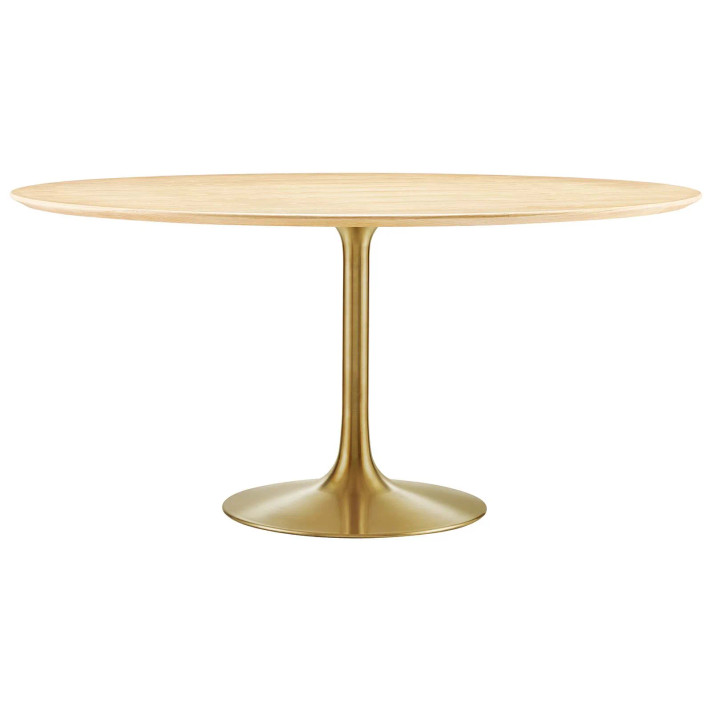 Pedestal Design 60" Wood Grain Dining Table, Gold Base