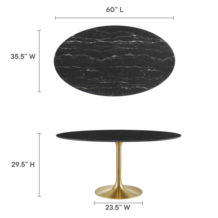 Pedestal Design 60" Oval Black Artificial Marble Dining Table
