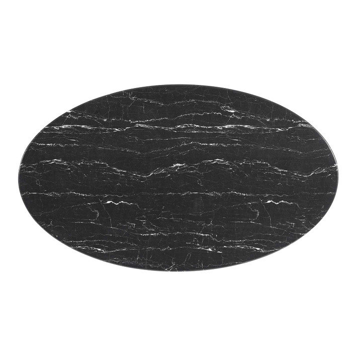 Pedestal Design 60" Oval Black Artificial Marble Dining Table