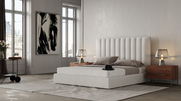 Valencia White Fabric Queen Bed