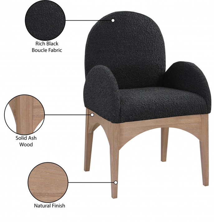 Wembley Dining Arm Chair, Natural Wood and Boucle Fabric