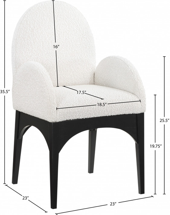 Wembley Dining Arm Chair, Black Wood and Boucle Fabric