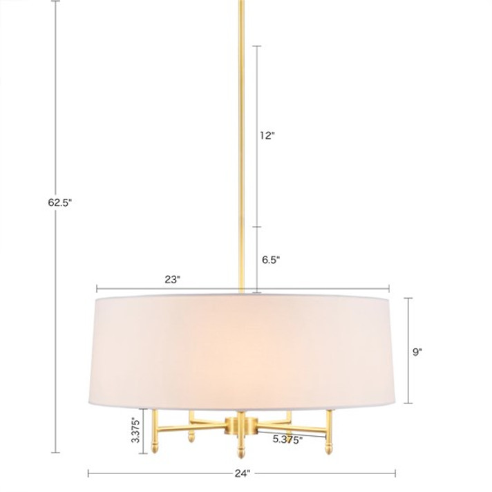 Pegasus 5-Light Drum Shade Chandelier, White Shade