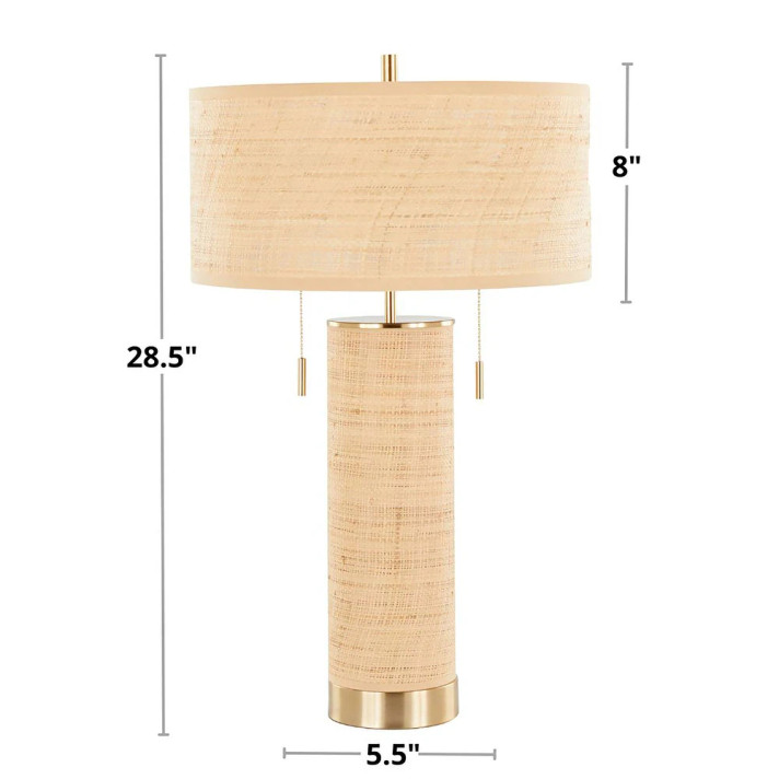 Edith Cylinder Rattan 29" Table Lamp, Gold