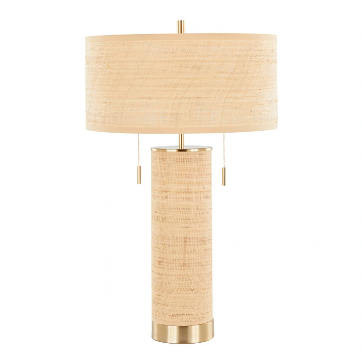 Edith Cylinder Rattan 29" Table Lamp, Gold