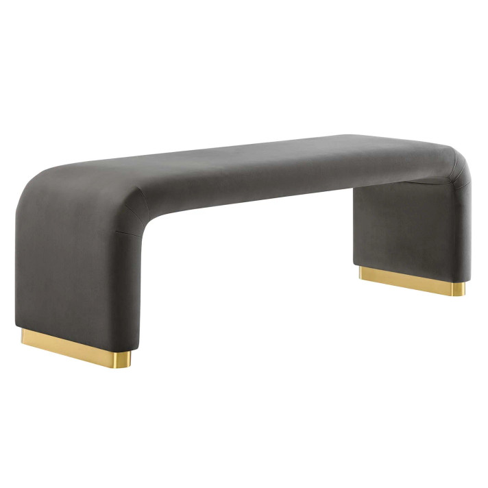 Moda Performance Velvet Waterfall Long Bench, Brass Legs