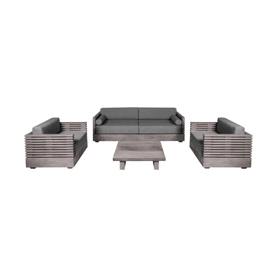 Vision Outdoor Conversation Set Brown Eucalyptus Frame, Gray Fabric