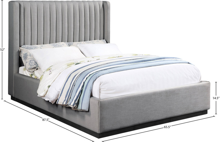 Caplan Lined Textured Fabric Queen Bed Gray, Black Base