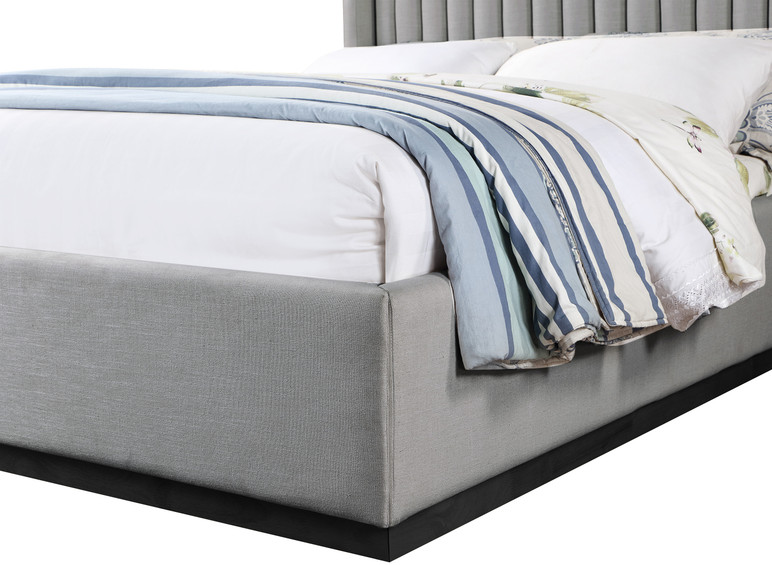 Caplan Lined Textured Fabric Queen Bed Gray, Black Base