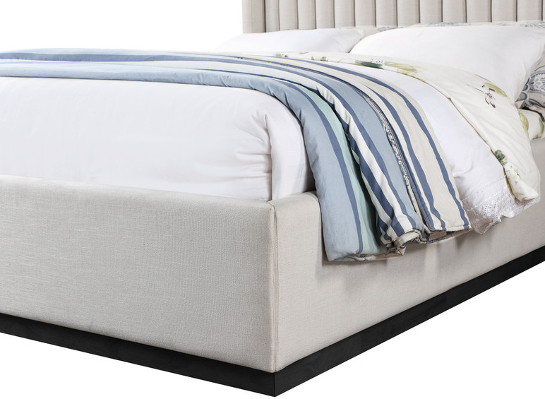 Caplan Lined Textured Fabric Queen Bed Cream, Black Base