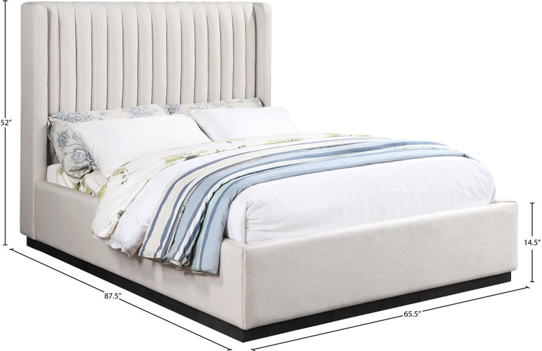 Caplan Lined Textured Fabric Queen Bed Cream, Black Base