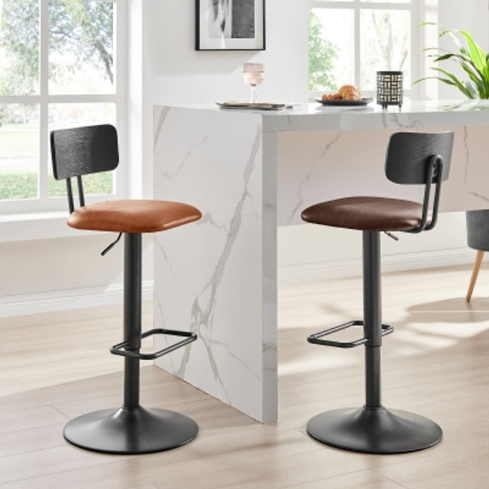 Reed Vegan Leather Gas Lift Swivel Bar Stool , Set of 2