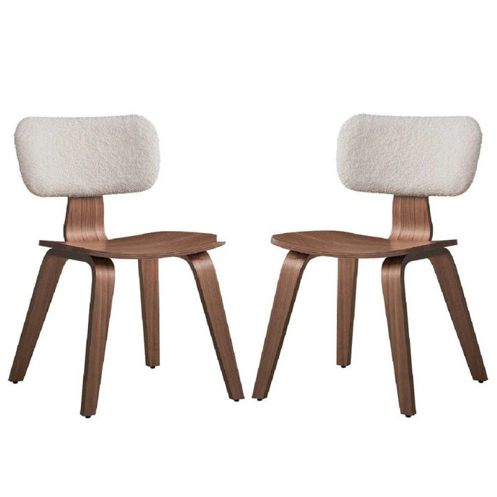 Anka Mid Century Side Dining Chair, White Boucle, Set of 2