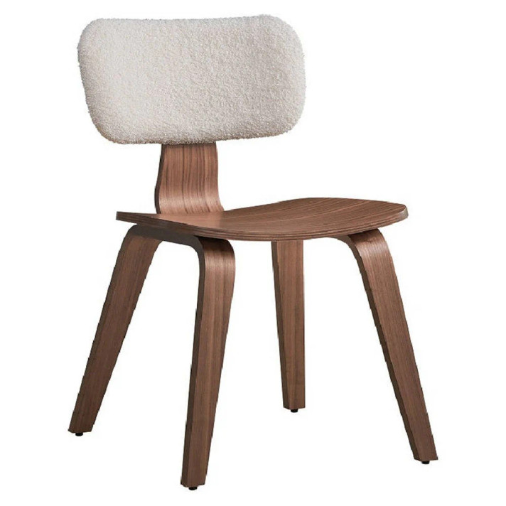 Anka Mid Century Side Dining Chair, White Boucle, Set of 2