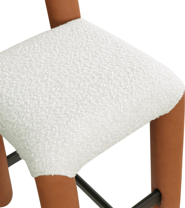 Kimmi Counter Stool, Vegan Leather and Boucle Upholstered Fabric