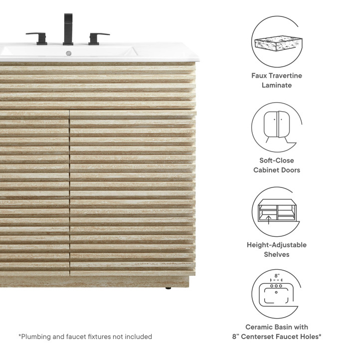 Frank Lloyd 36" Travertine Bathroom Vanity With Sink in White