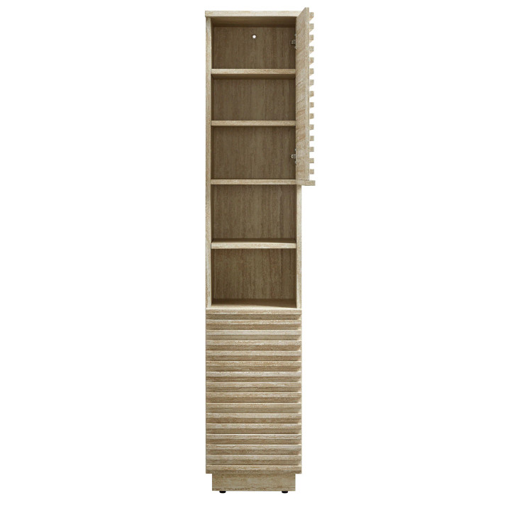 Frank Lloyd Tall Narrow Travertine Bathroom Storage Cabinet