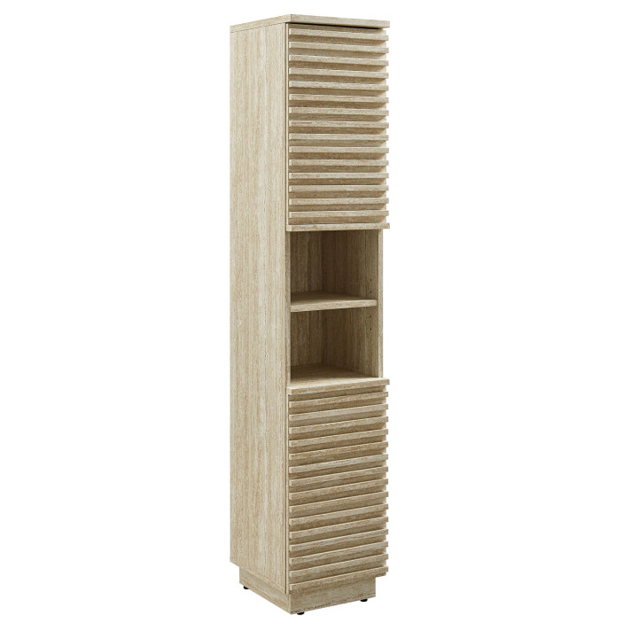 Frank Lloyd Tall Narrow Travertine Bathroom Storage Cabinet
