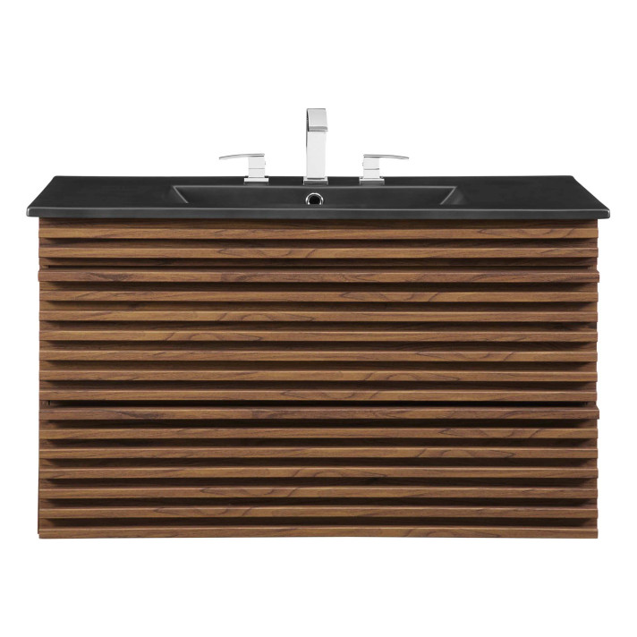 Frank Lloyd 36" Wall-Mount Bathroom Vanity, Black Vanity Top