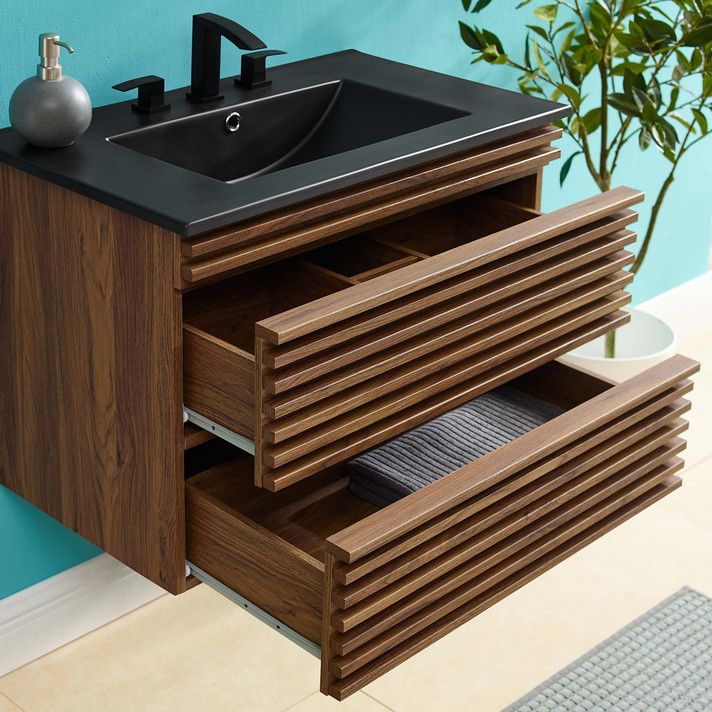 Frank Lloyd 30" Wall-Mount Bathroom Vanity, Black Vanity Top