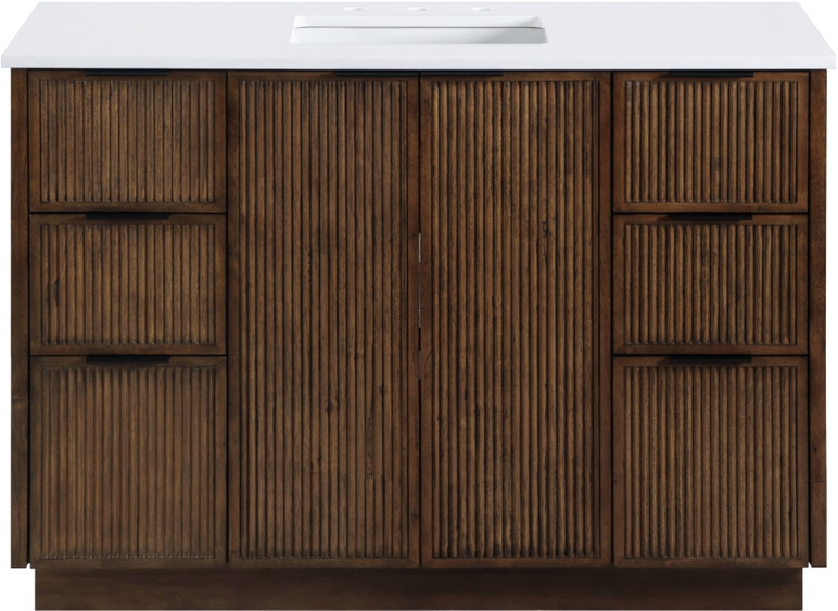 Gia 48" White Engineered Stone And Solid Wood Bathroom Vanity