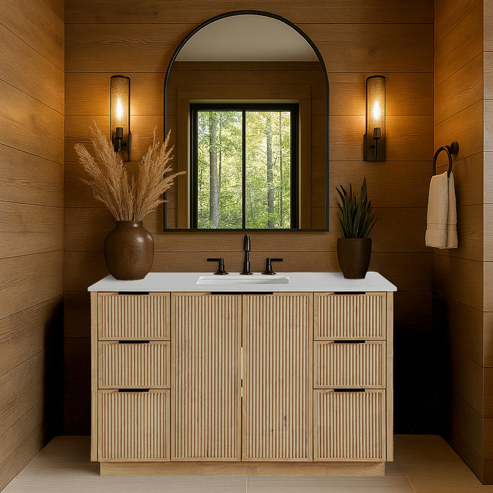 Gia 48" White Engineered Stone And Solid Wood Bathroom Vanity