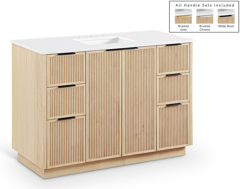 Gia 48" White Engineered Stone And Solid Wood Bathroom Vanity