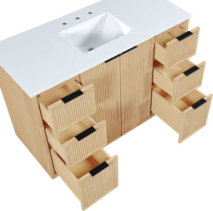 Gia 48" White Engineered Stone And Solid Wood Bathroom Vanity