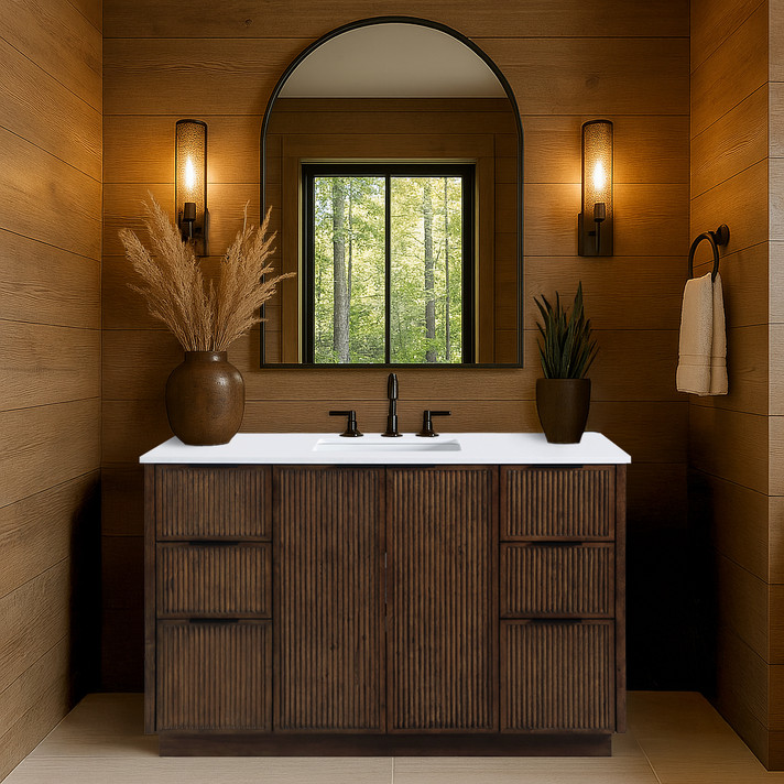 Gia 48" White Engineered Stone And Solid Wood Bathroom Vanity