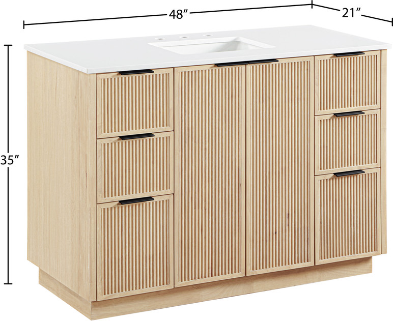 Gia 48" White Engineered Stone And Solid Wood Bathroom Vanity