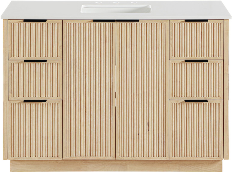Gia 48" White Engineered Stone And Solid Wood Bathroom Vanity