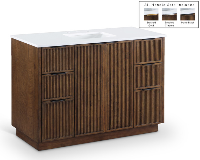Gia 48" White Engineered Stone And Solid Wood Bathroom Vanity