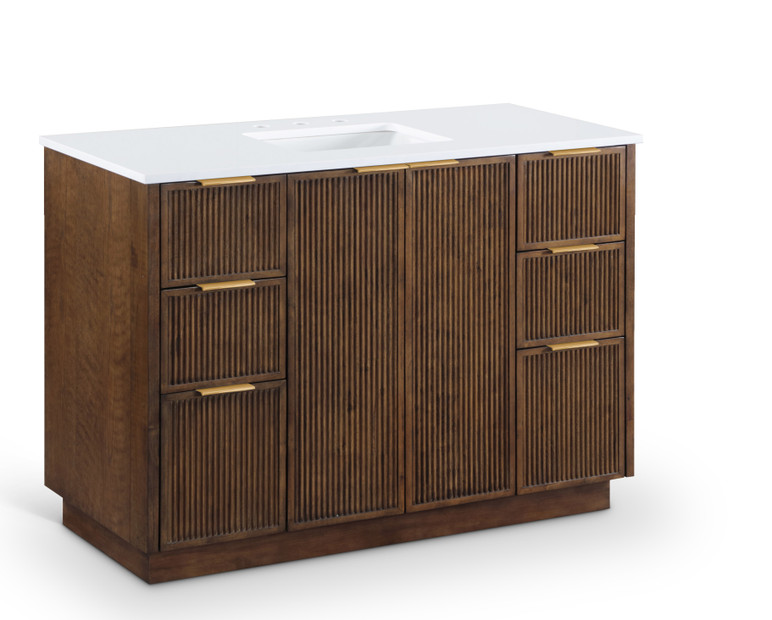 Gia 48" White Engineered Stone And Solid Wood Bathroom Vanity