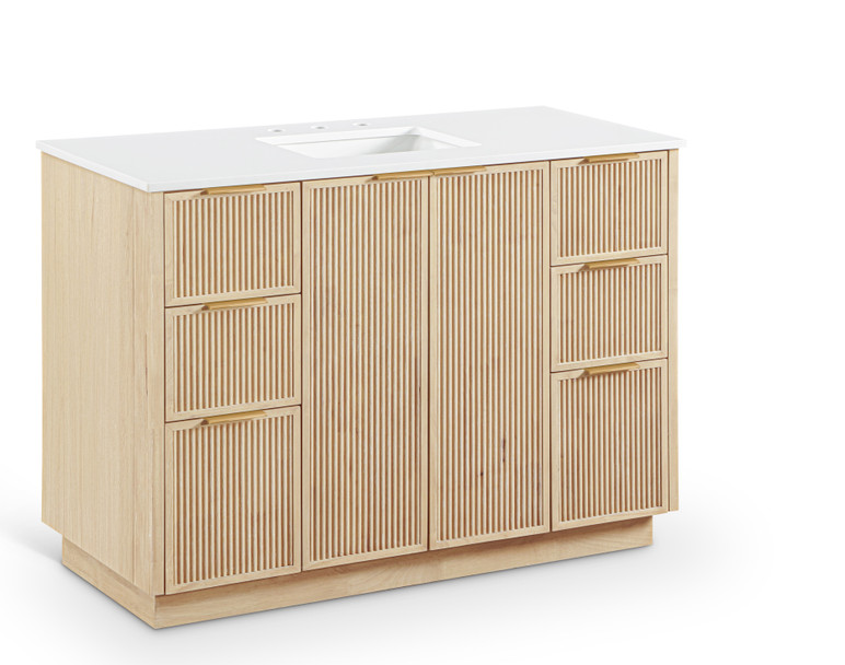 Gia 48" White Engineered Stone And Solid Wood Bathroom Vanity