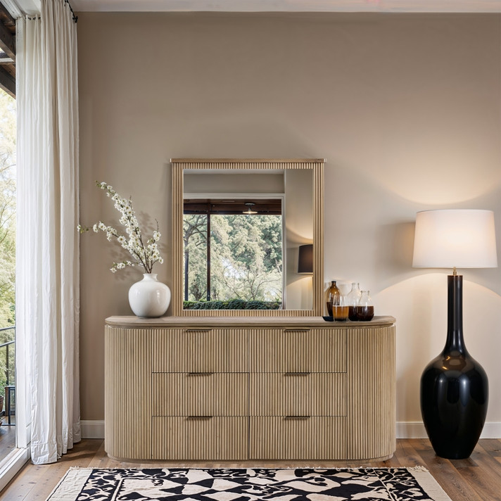 Akin Solid Wood And Oak Veneer Fluted Dresser Akin Solid Wood And Oak Veneer Fluted Dresser