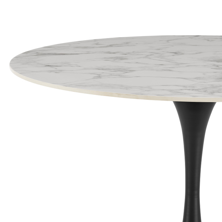 Pedestal Design Round Ceramic Dining Table, Black Base