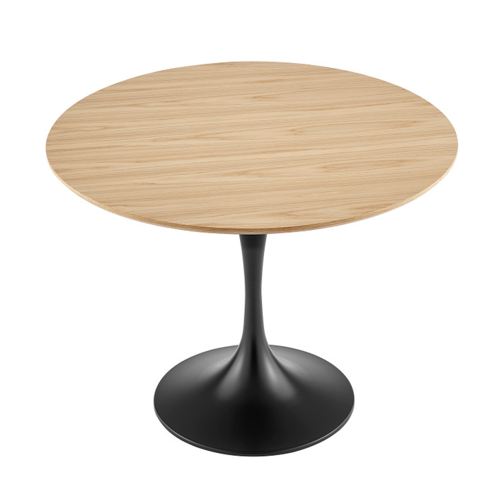Pedestal Design 40" Round Oak Dining Table, Black Base