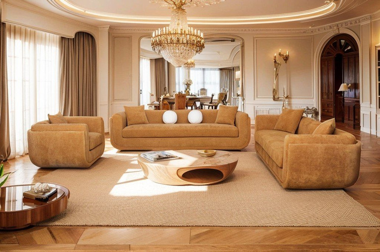 Bric Modern Orange Fabric 3-Seat Sofa