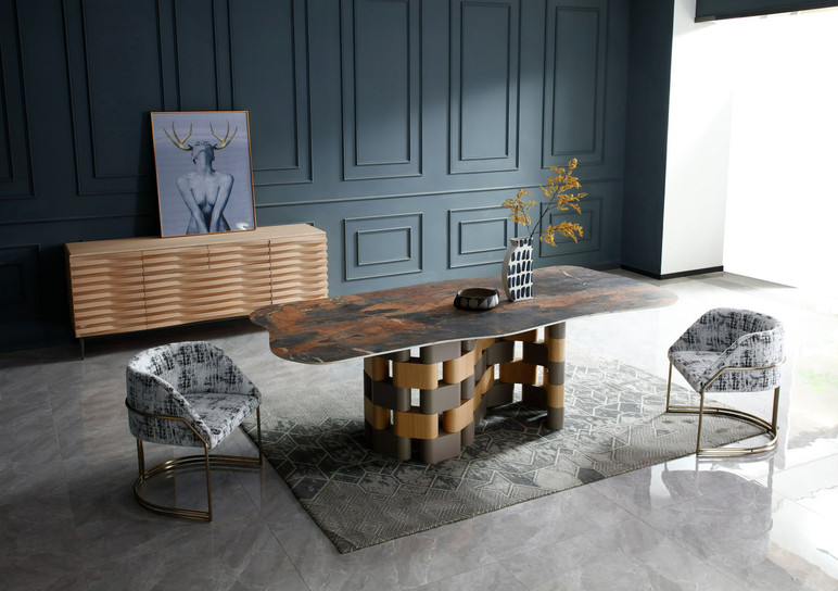 Amandala Modern Ceramic + Wood Dining Table