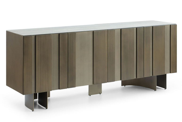 Kimo Modern Faux Travertine Ceramic + Bronze Buffet