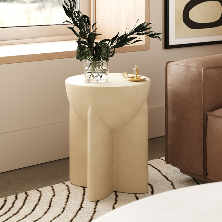 Misa Modern Beige Concrete Round Side Table