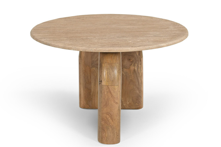Kelly Travertine Marble and Wood Oval End Table